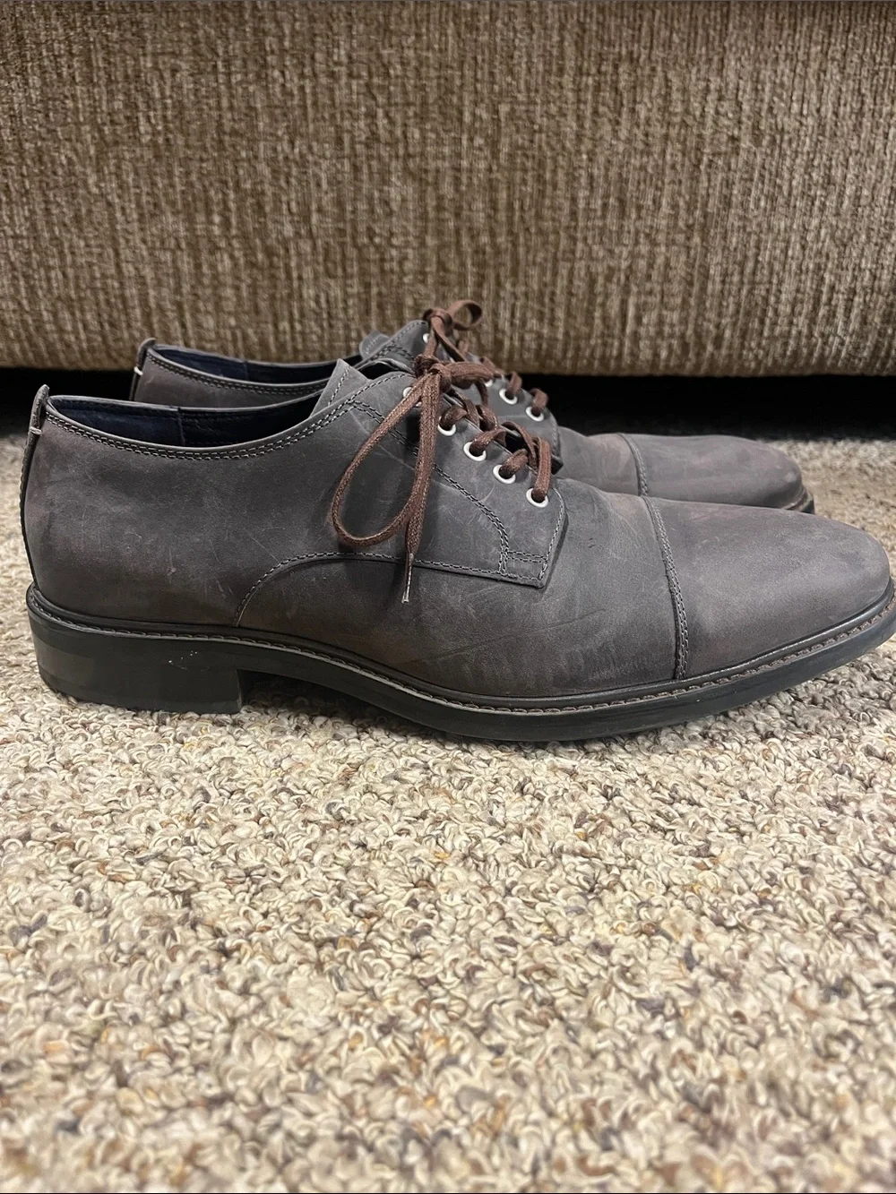 Cole Haan Men’s Stormcloud Suede Cap-Toe oxford Shoes with Brown Laces